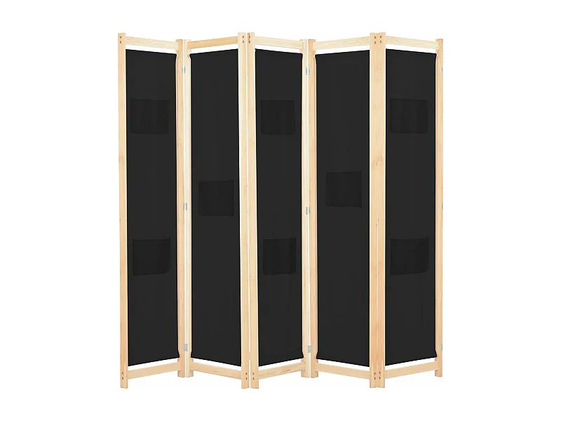 Cloison de séparation 5 panneaux Noir 200 x 170 x 4 cm Tissu