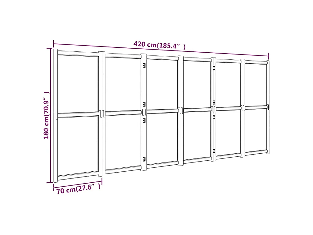Biombo divisor de 6 paneles negro 420x180 cm