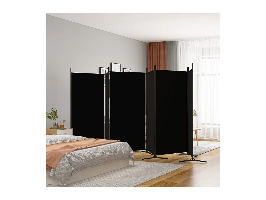 Cloison de séparation 6 panneaux Noir 520x180 cm Tissu