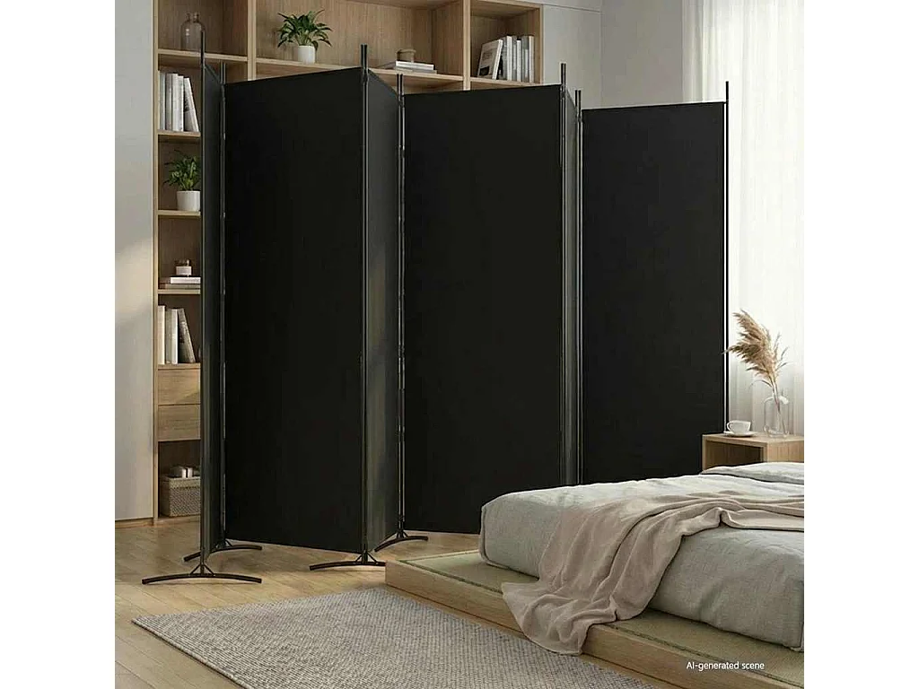 Cloison de séparation 6 panneaux Noir 520x180 cm Tissu