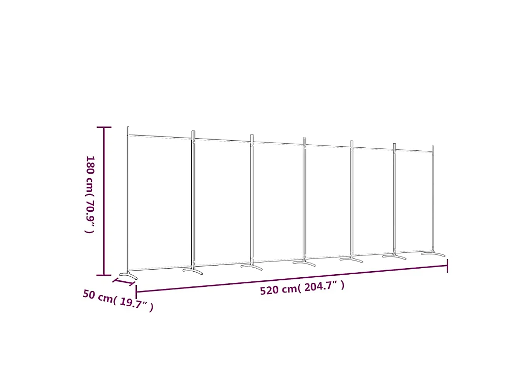Kamerscherm met 6 panelen 520x180 cm stof zwart