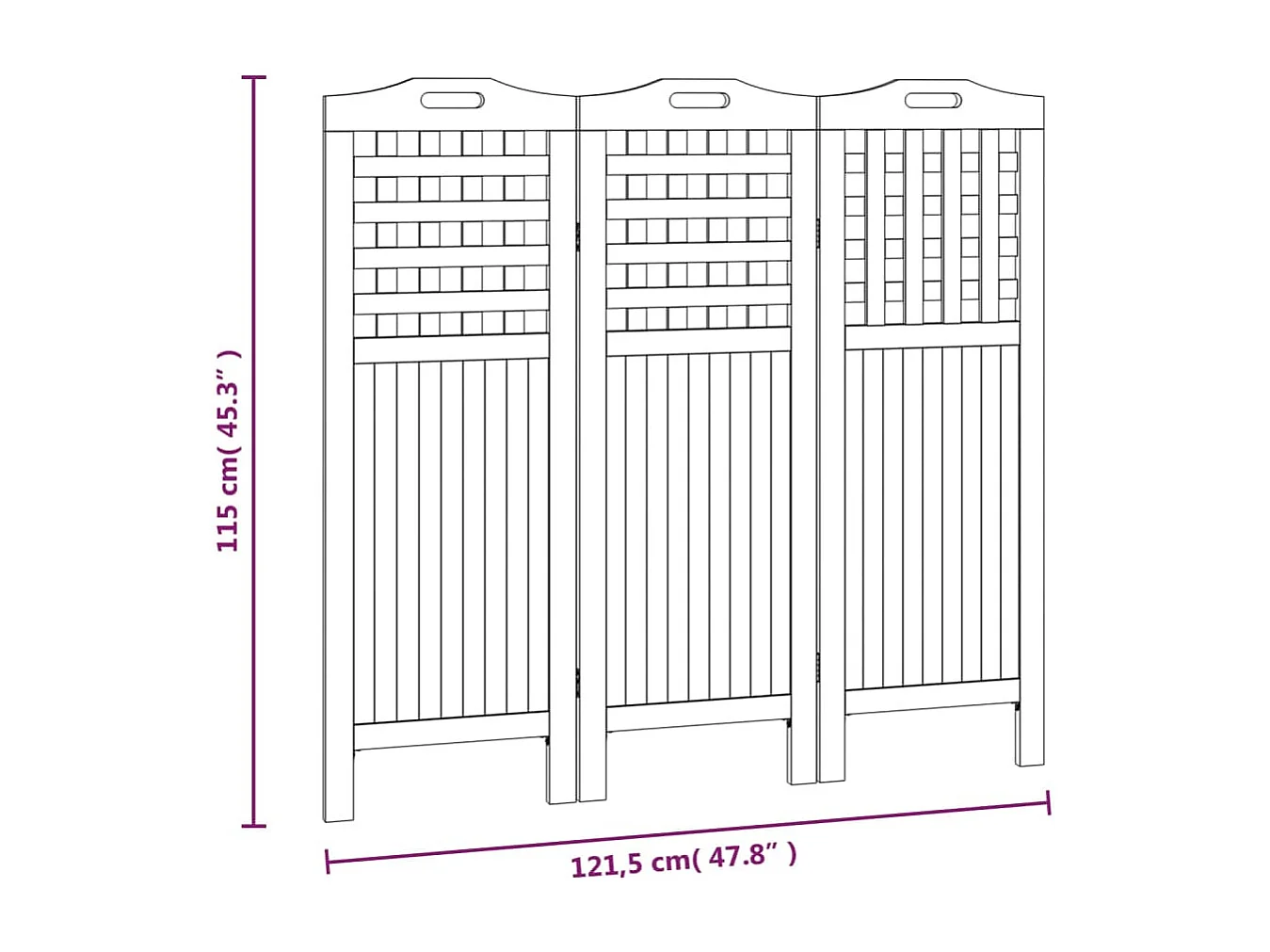 Biombo com 3 painéis 121,5x2x115 cm madeira de acácia maciça