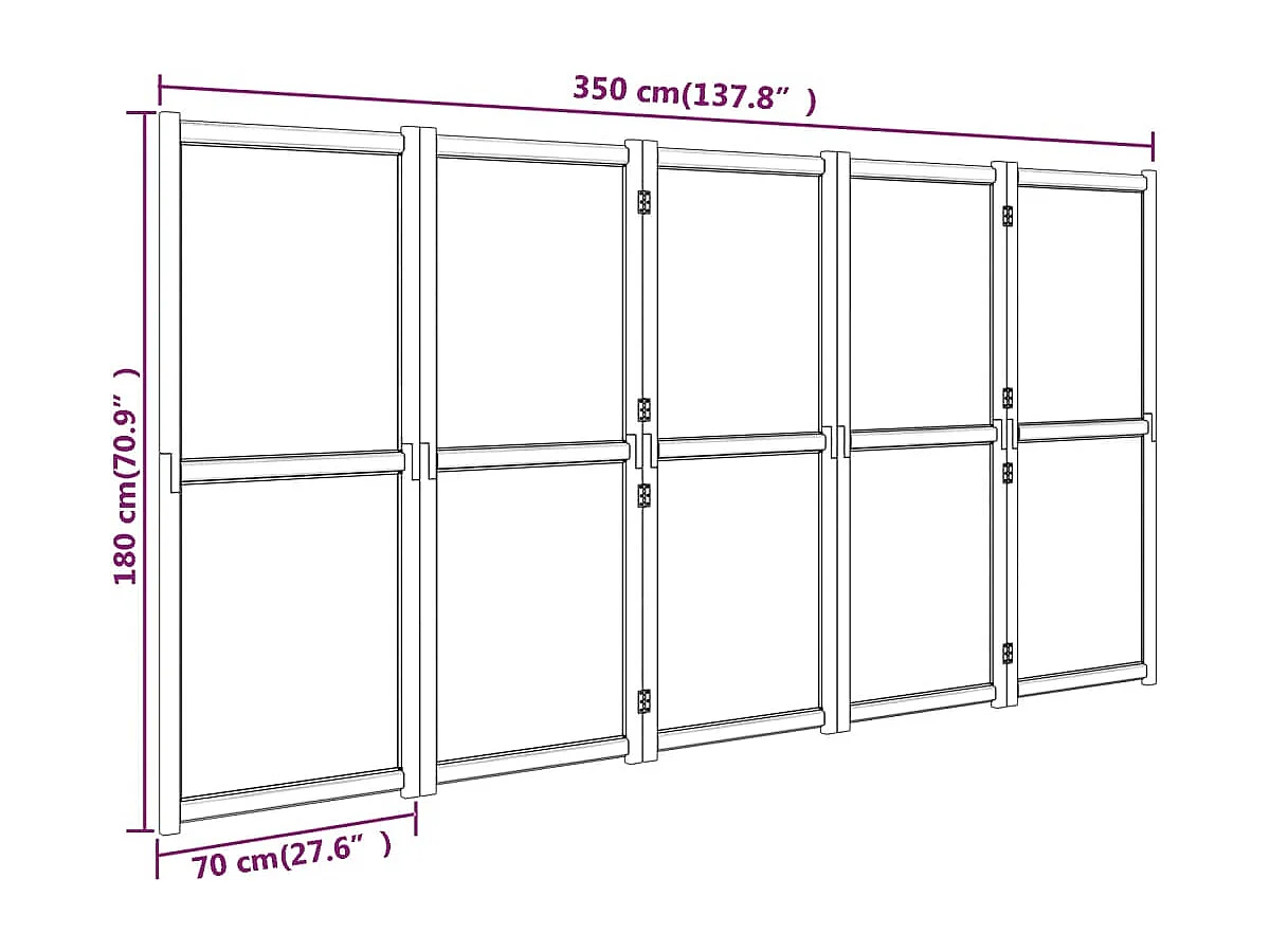 Kamerscherm met 5 panelen 350x180 cm crèmewit