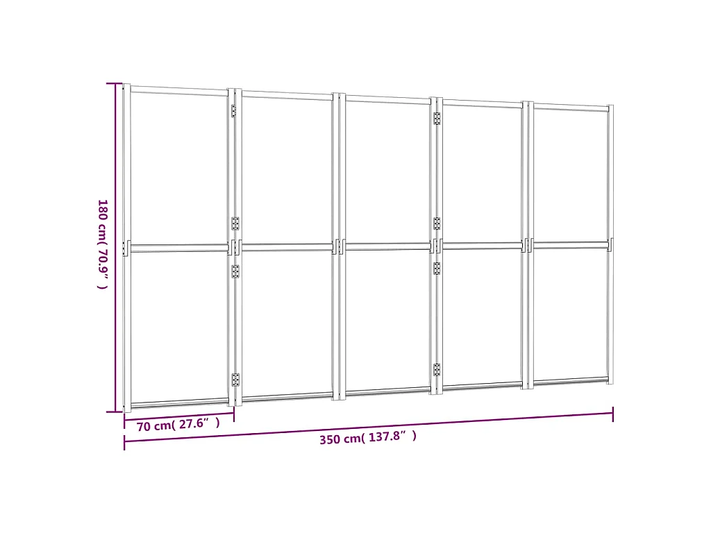 Cloison de séparation 5 panneaux Blanc crème 350x180 cm