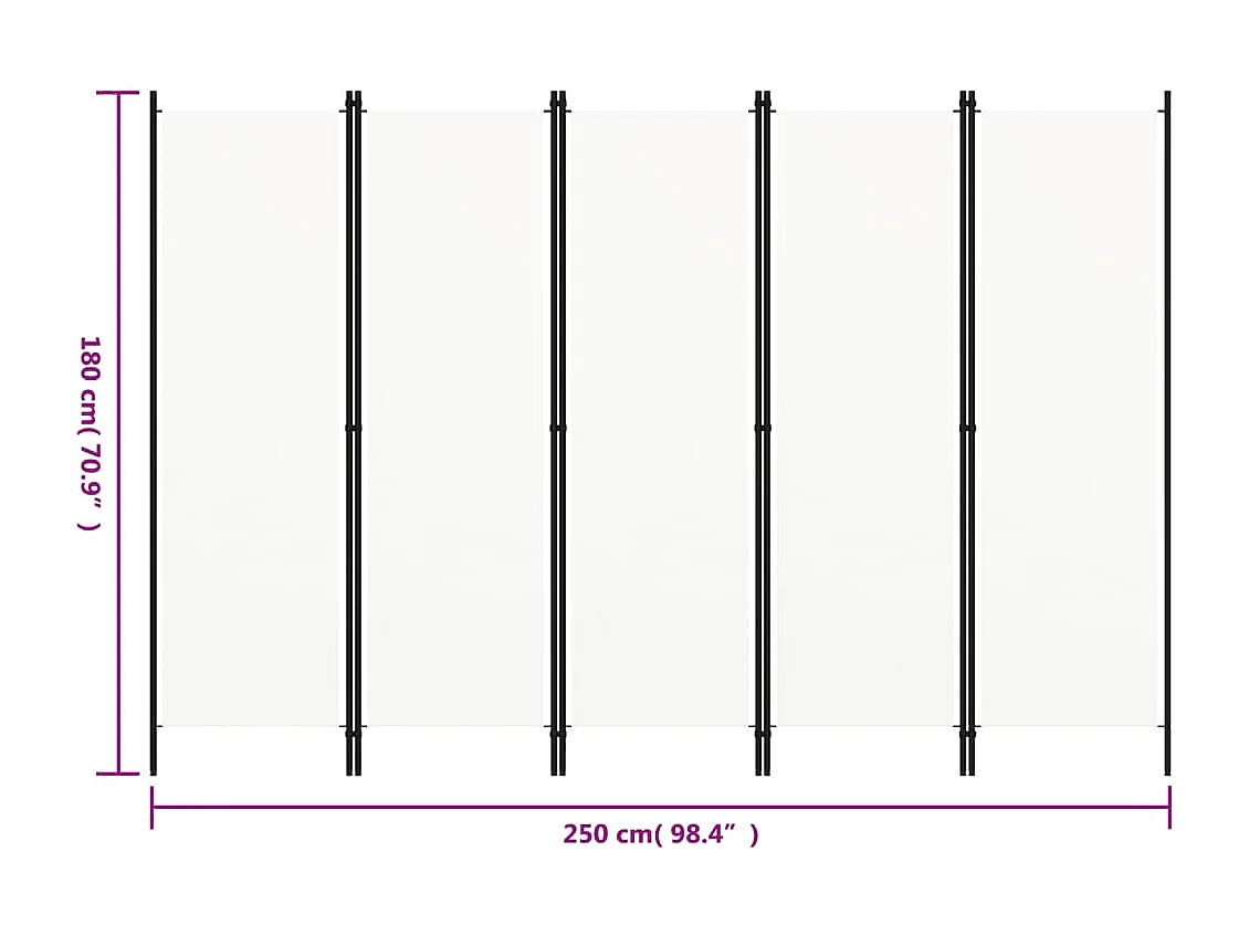 Cloison de séparation 5 panneaux Blanc 250x180 cm