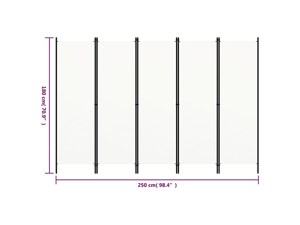 Cloison de séparation 5 panneaux Blanc 250x180 cm