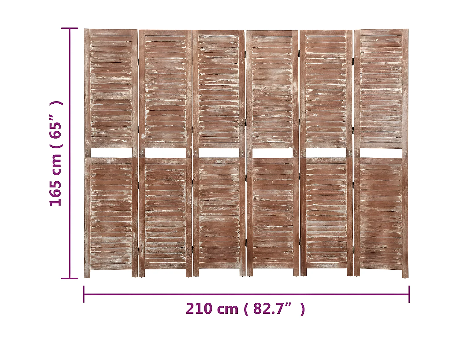 Biombo c/ 6 painéis 210x165cm madeira paulownia maciça castanho