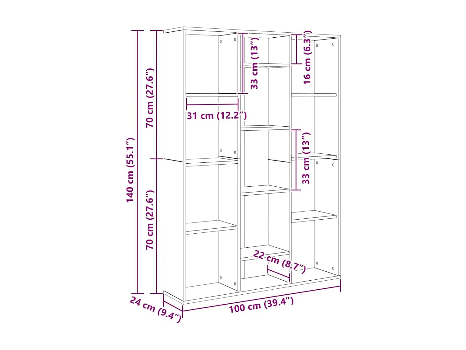 Libreria/Divisorio Grigio Cemento 100x24x140 cm in Multistrato