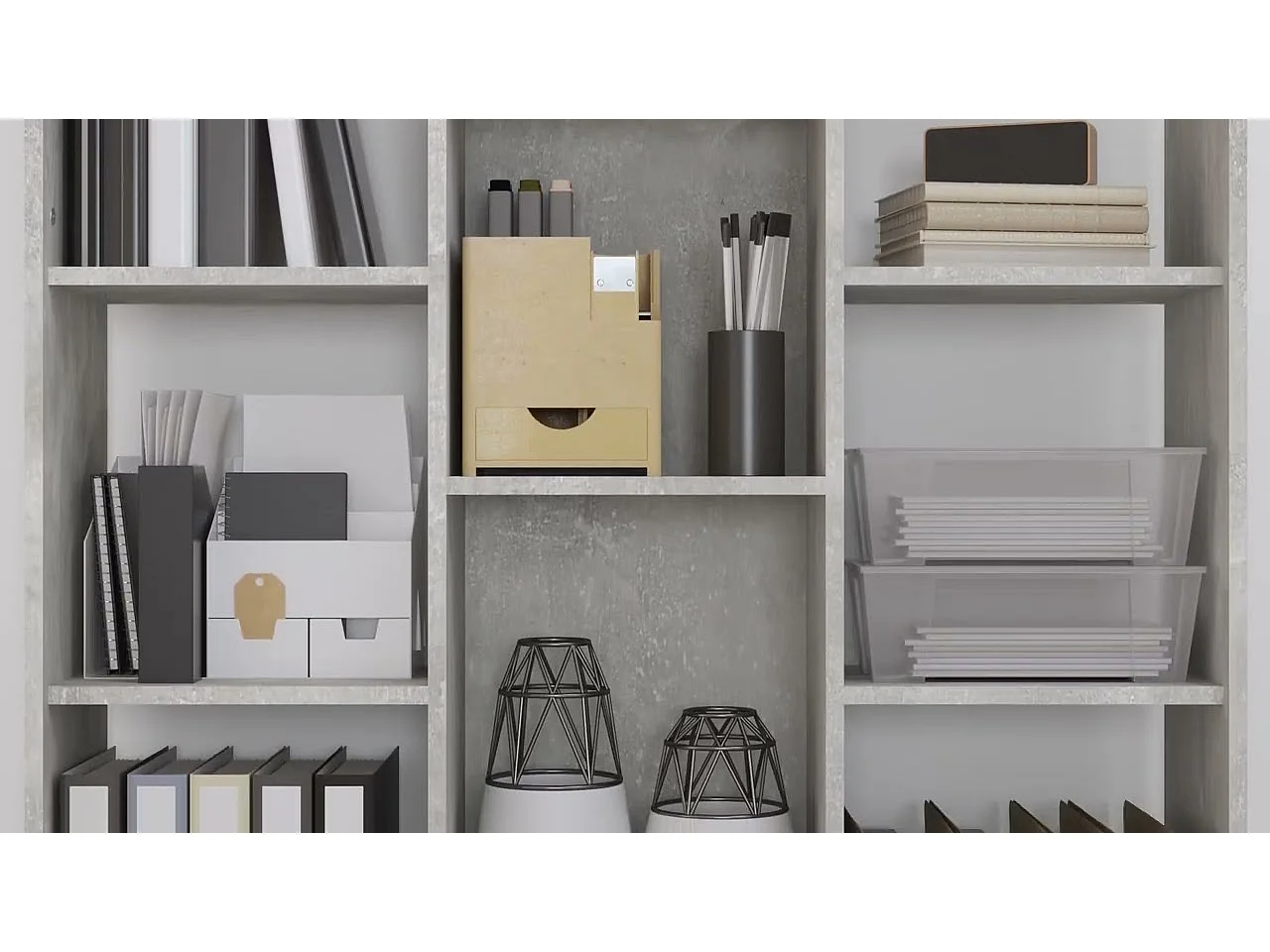 Séparateur de pièce/Bibliothèque Gris béton Bois d’ingénierie