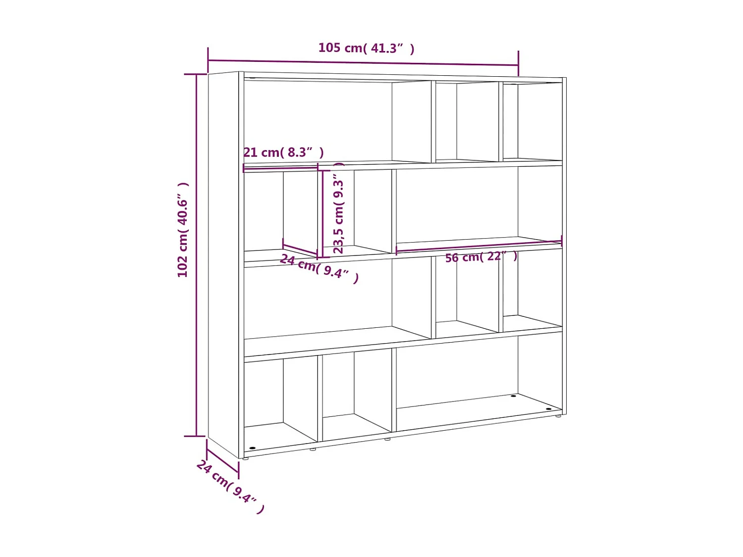 Boekenkast/kamerscherm 105x24x102 cm wit