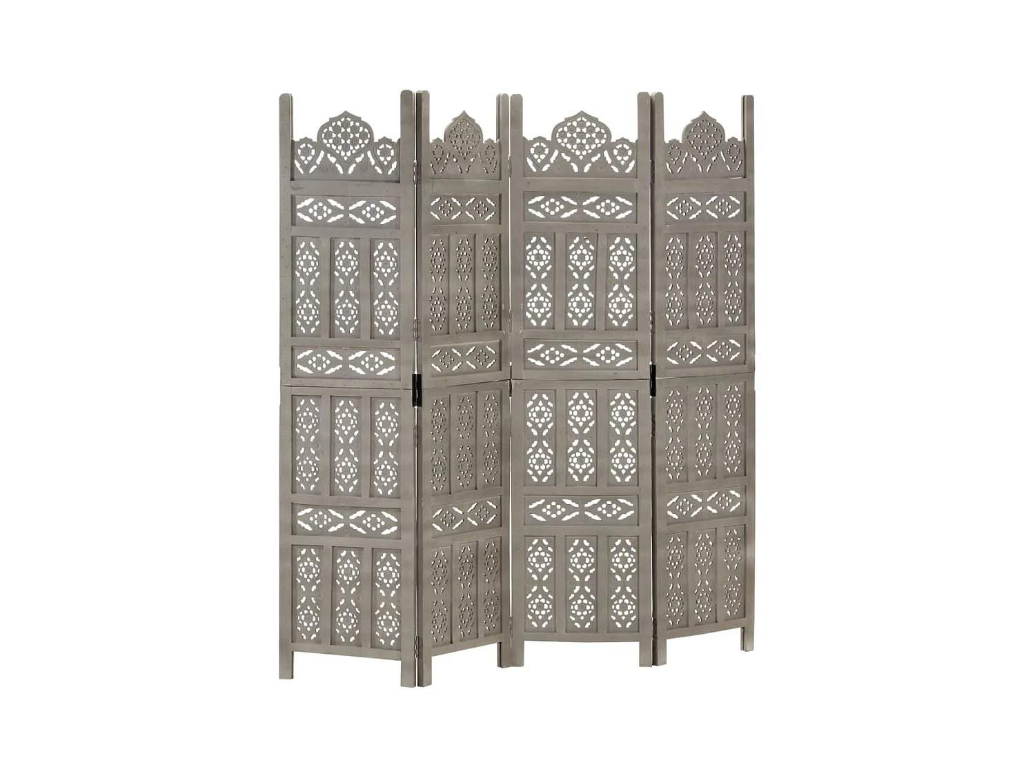 Cloison de séparation 4 panneaux Gris 160x165 cm Bois manguier