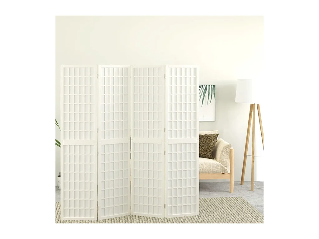 Divisorio Pieghevole 4 Pannelli Stile Giapponese 160x170 Bianco