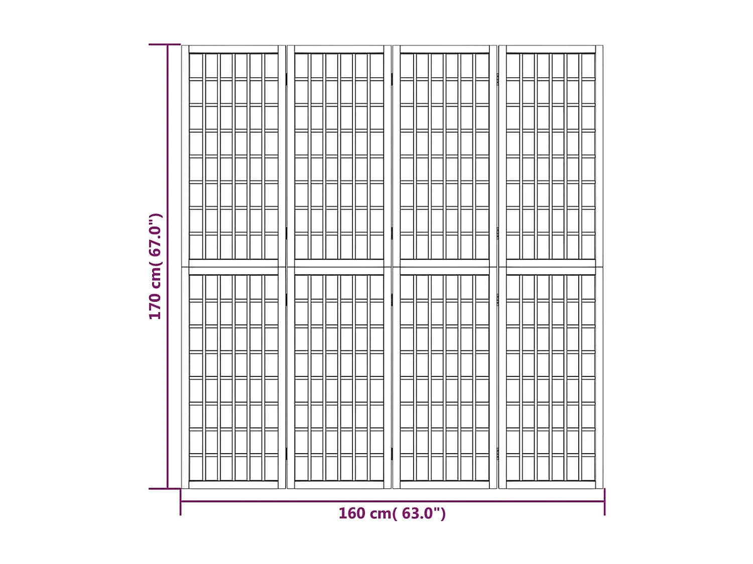 Cloison de séparation pliable 4 panneaux 160x170 cm Blanc