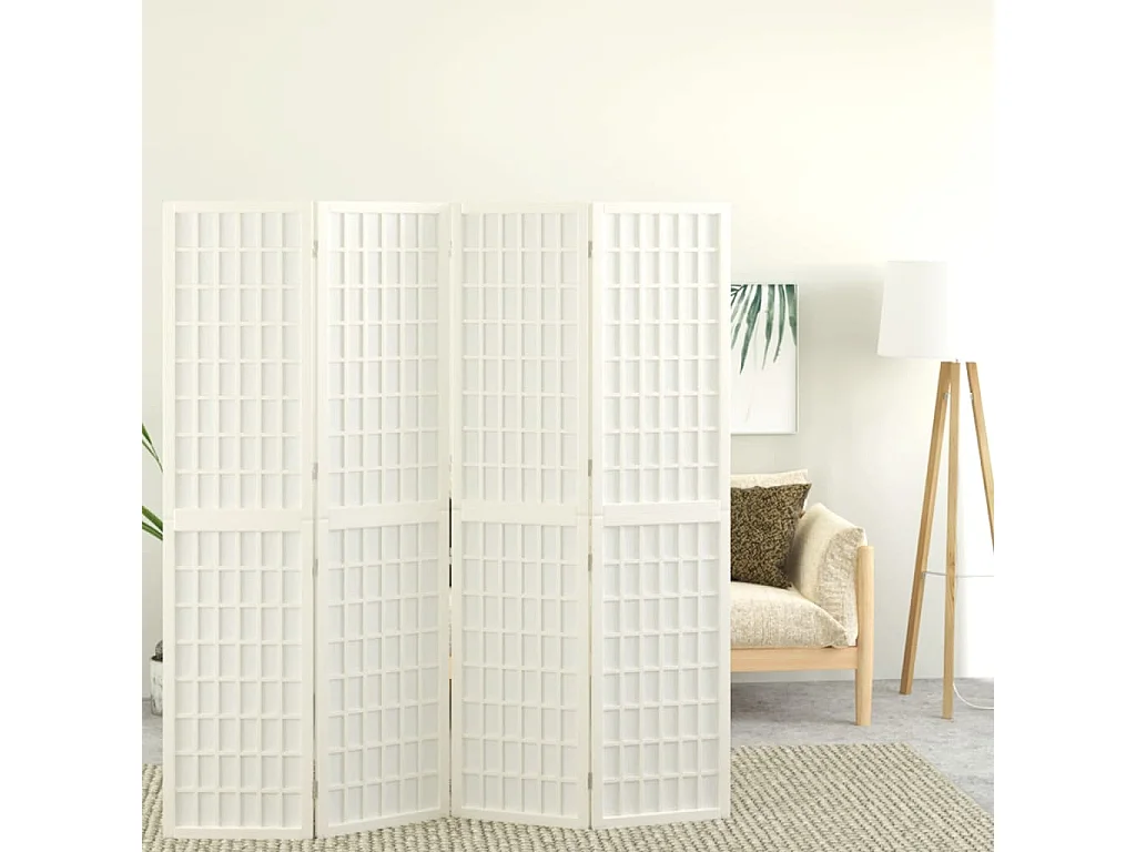 Divisorio Pieghevole 4 Pannelli Stile Giapponese 160x170 Bianco