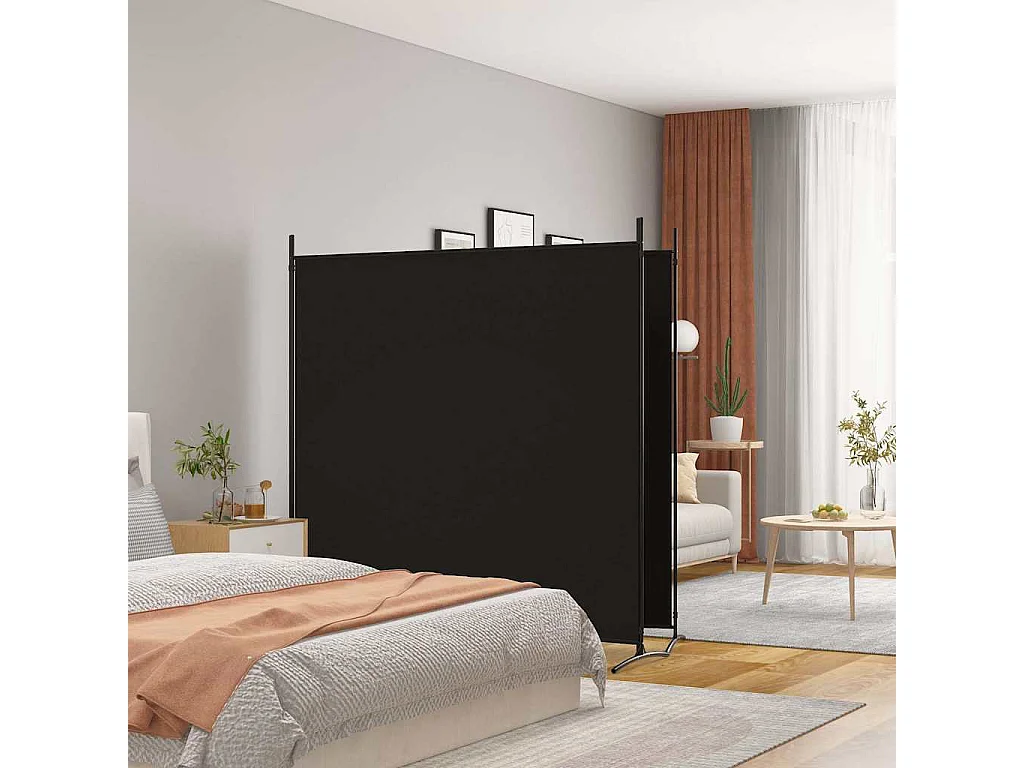2-tlg. Paravent Schwarz 348x180 cm Stoff