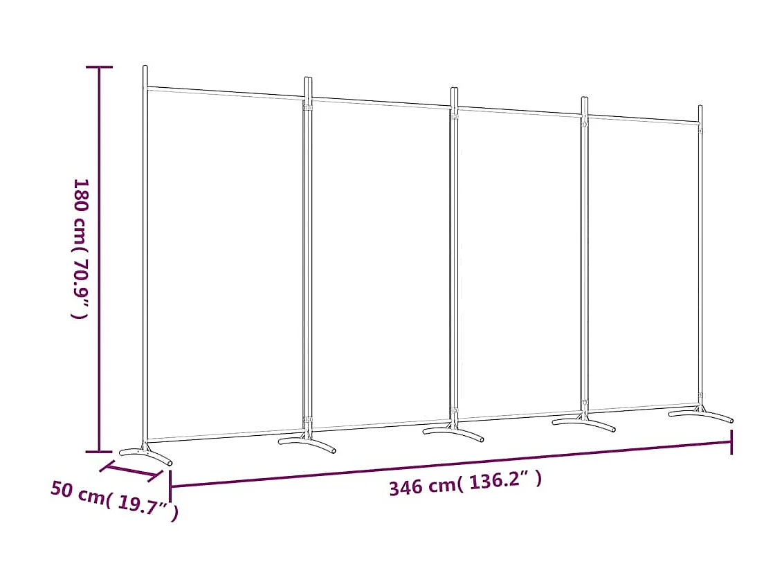 Cloison de séparation 4 panneaux Anthracite 346x180 cm Tissu
