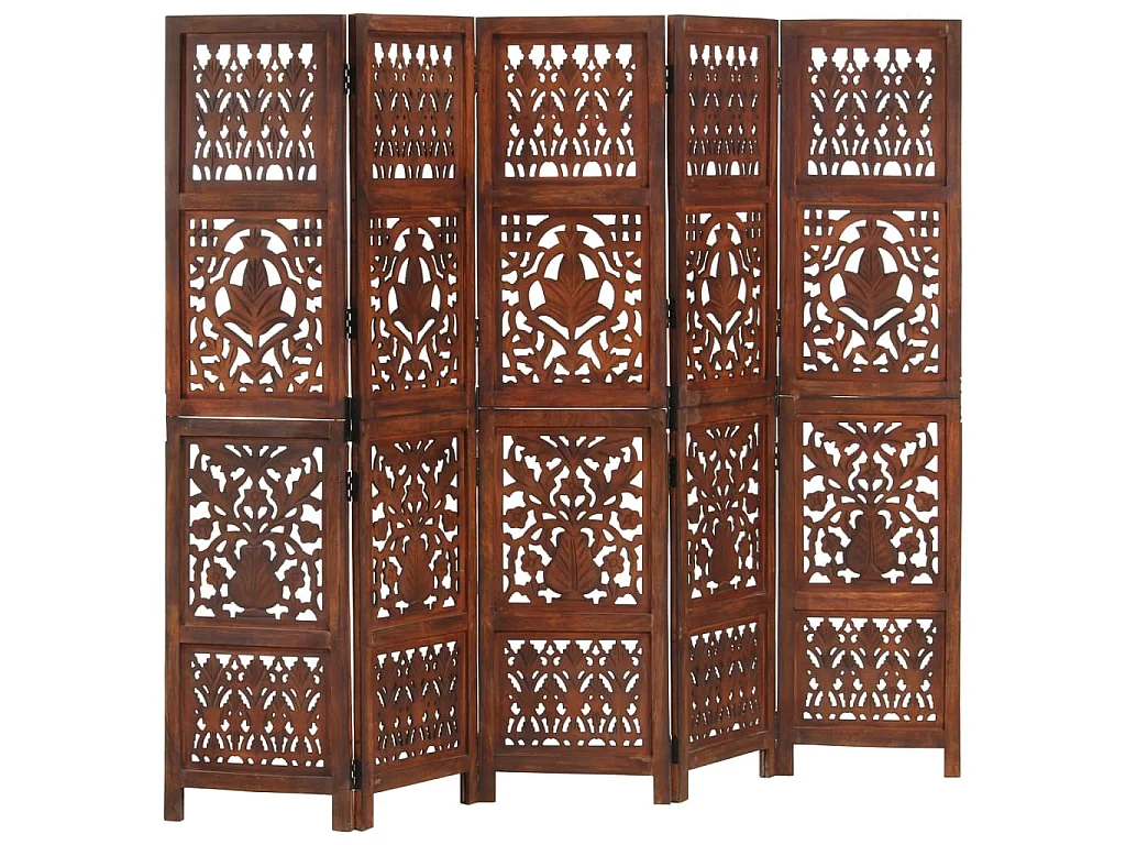 Paravent 5 panneaux Marron 200x165cm Bois manguier
