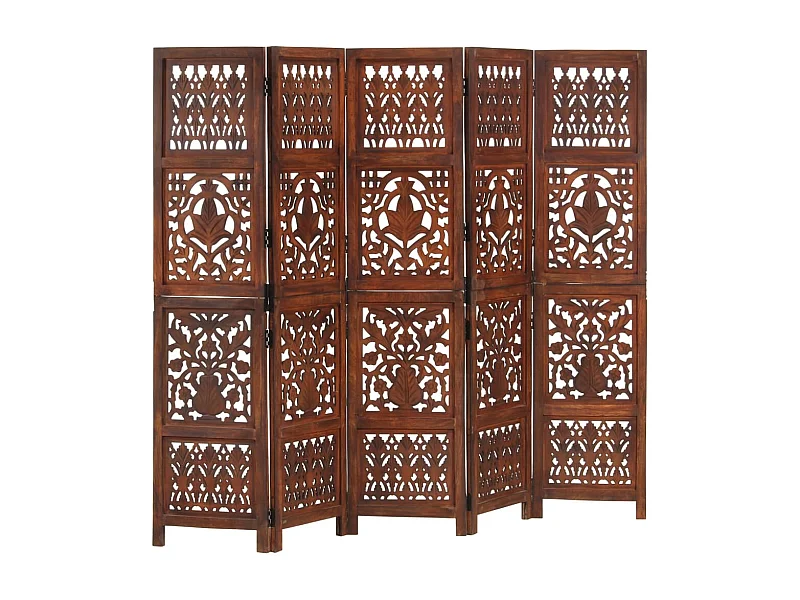 Cloison de séparation 5 panneaux Marron 200x165cm Bois manguier