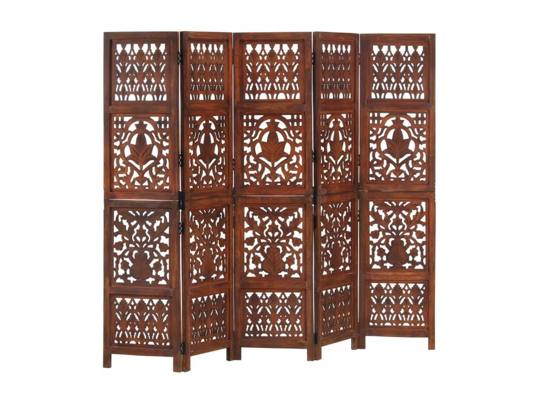 Kamerscherm 5 panelen handgesneden 200x165 cm mangohout bruin