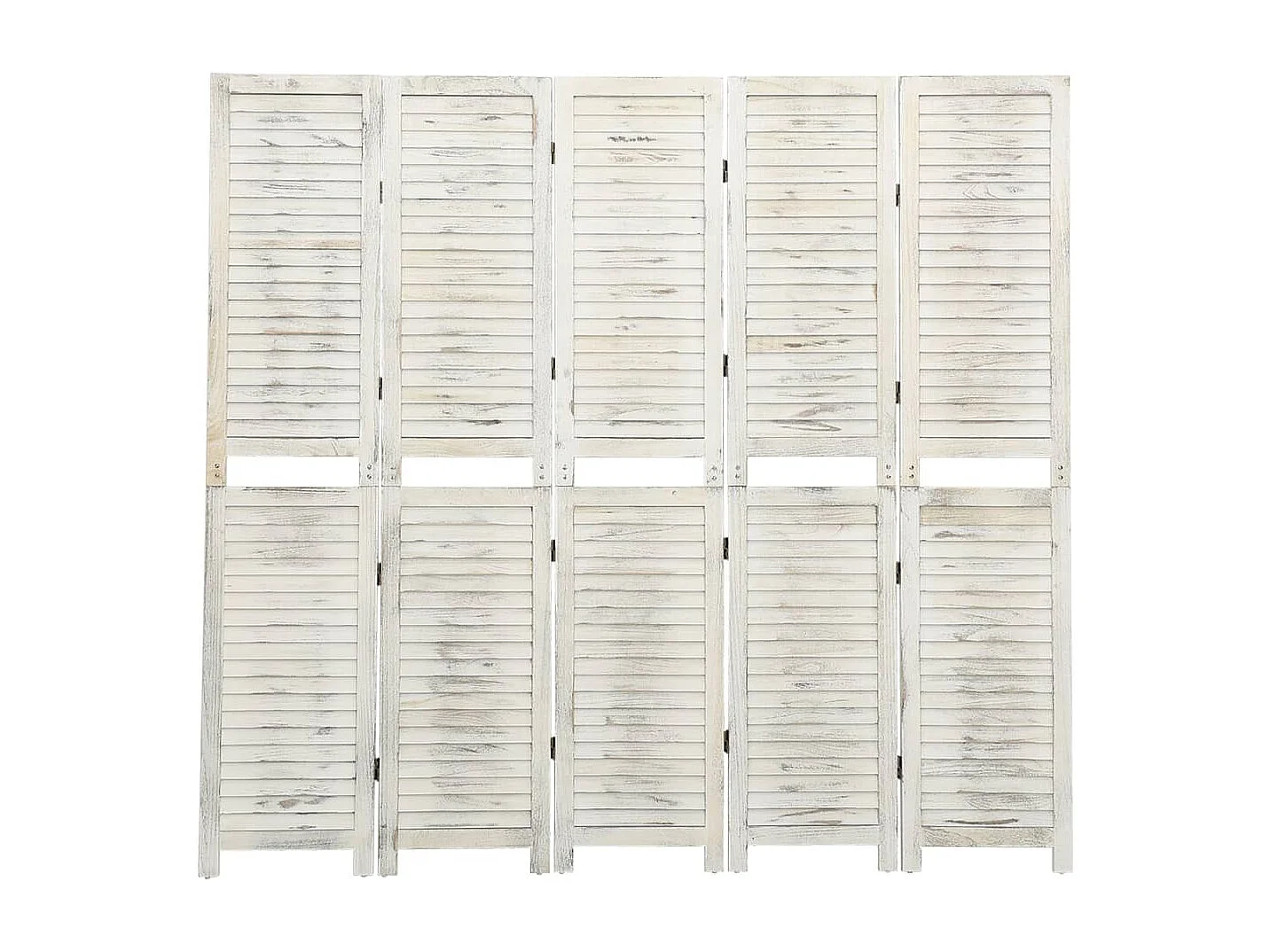Divisorio 5 Pannelli Bianco Antico 178,5x166 cm Legno Massello