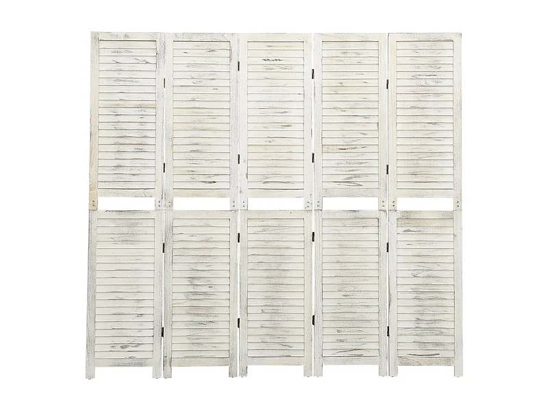 Kamerscherm met 5 panelen 178,5x166 cm massief hout antiekwit