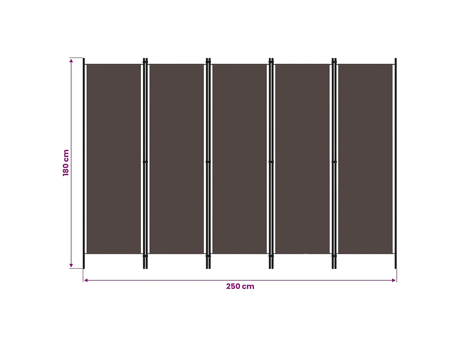 Paravent 5 panneaux Marron 250x180 cm