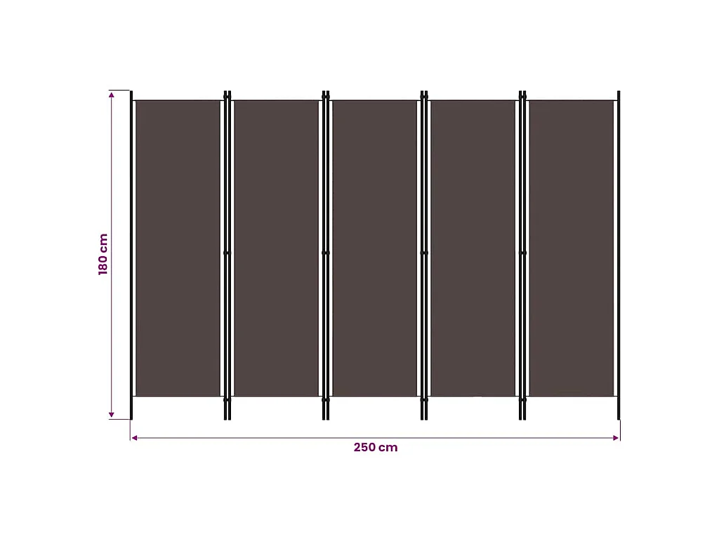 Paravent 5 panneaux Marron 250x180 cm
