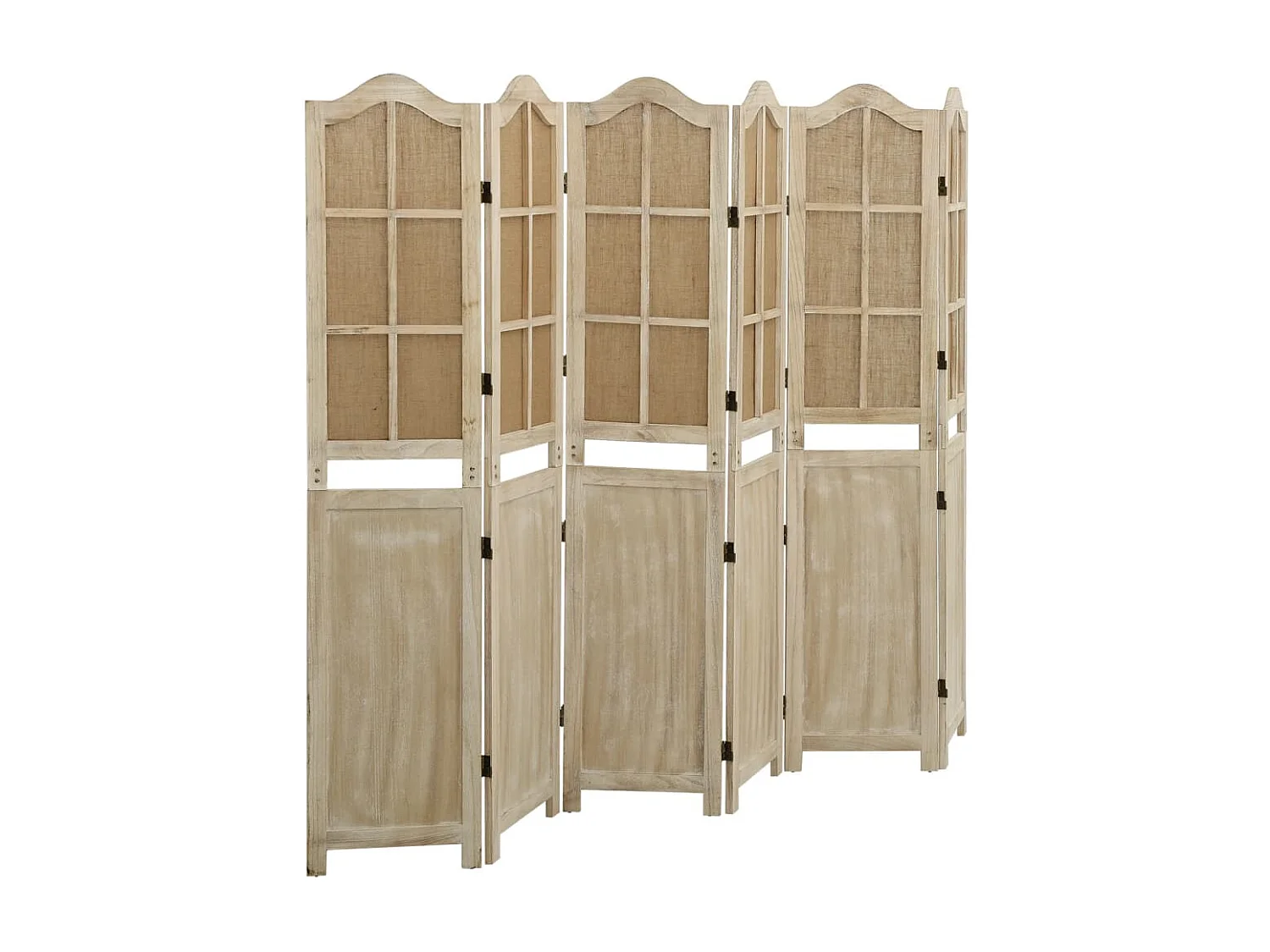 Cloison de séparation 6 panneaux Marron 214x165 cm Tissu
