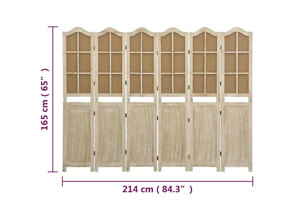 Divisorio a 6 Pannelli Marrone 214x165 cm in Tessuto
