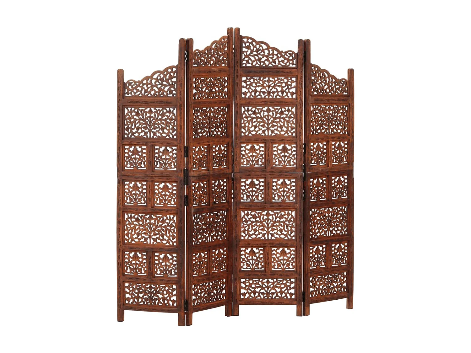 Divisorio 4 Pannelli Intaglio Marrone 160x165cm Mango Massello