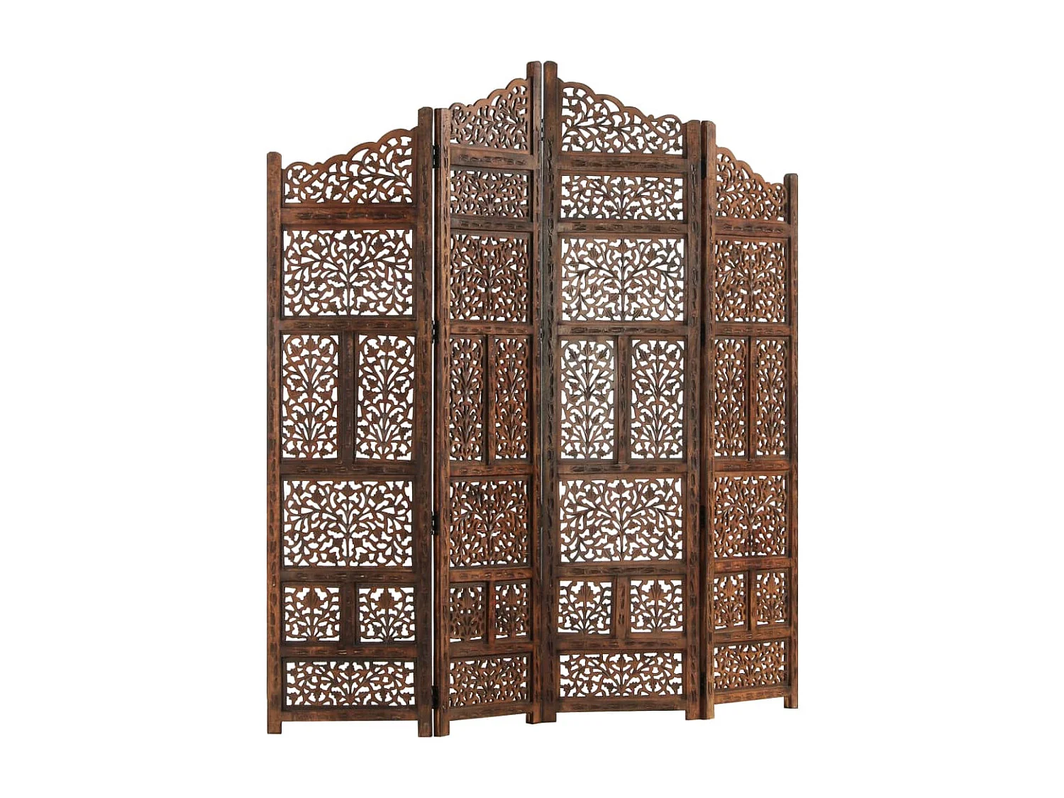 Divisorio 4 Pannelli Intaglio Marrone 160x165cm Mango Massello
