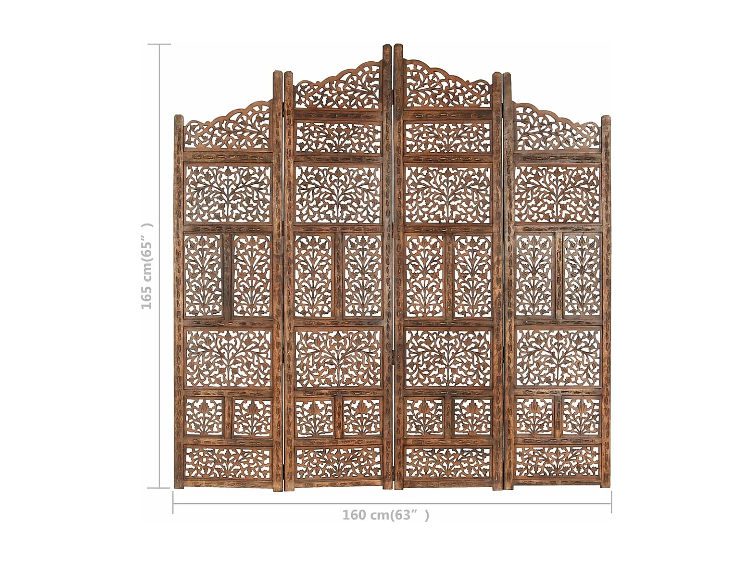 Divisorio 4 Pannelli Intaglio Marrone 160x165cm Mango Massello