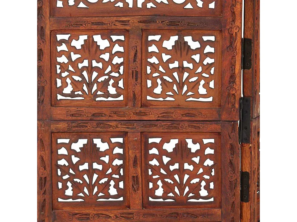 Kamerscherm 4 panelen handgesneden 160x165 cm mangohout bruin