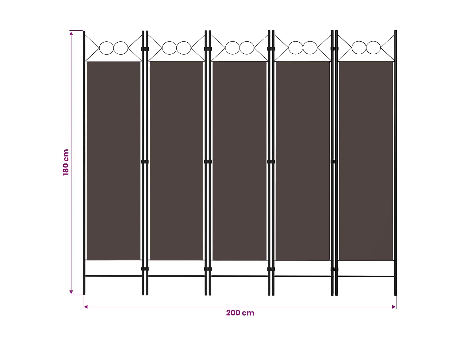 Kamerscherm met 5 panelen 200x180 cm bruin