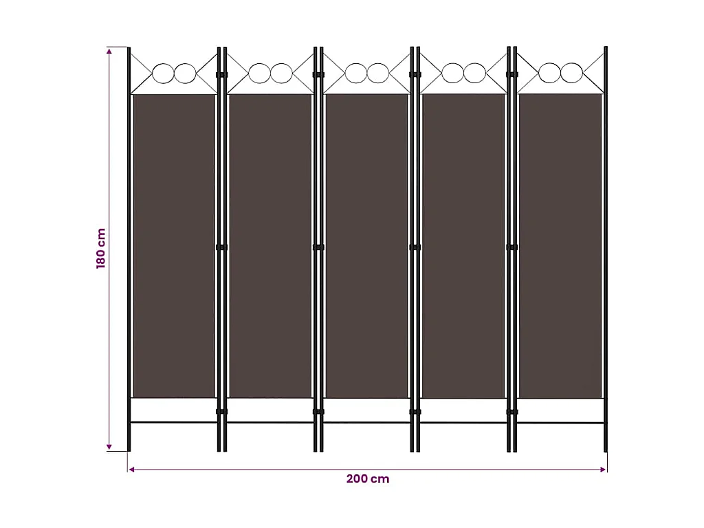 Paravent 5 panneaux Marron 200x180 cm