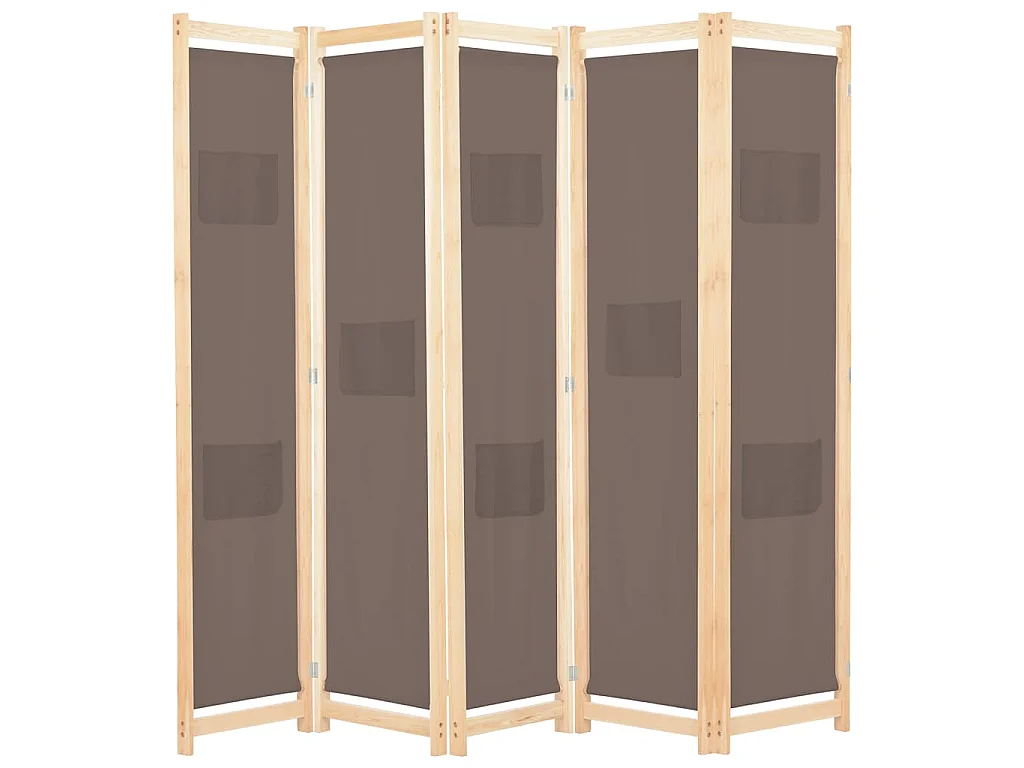 Paravent 5 panneaux Marron 200 x 170 x 4 cm Tissu