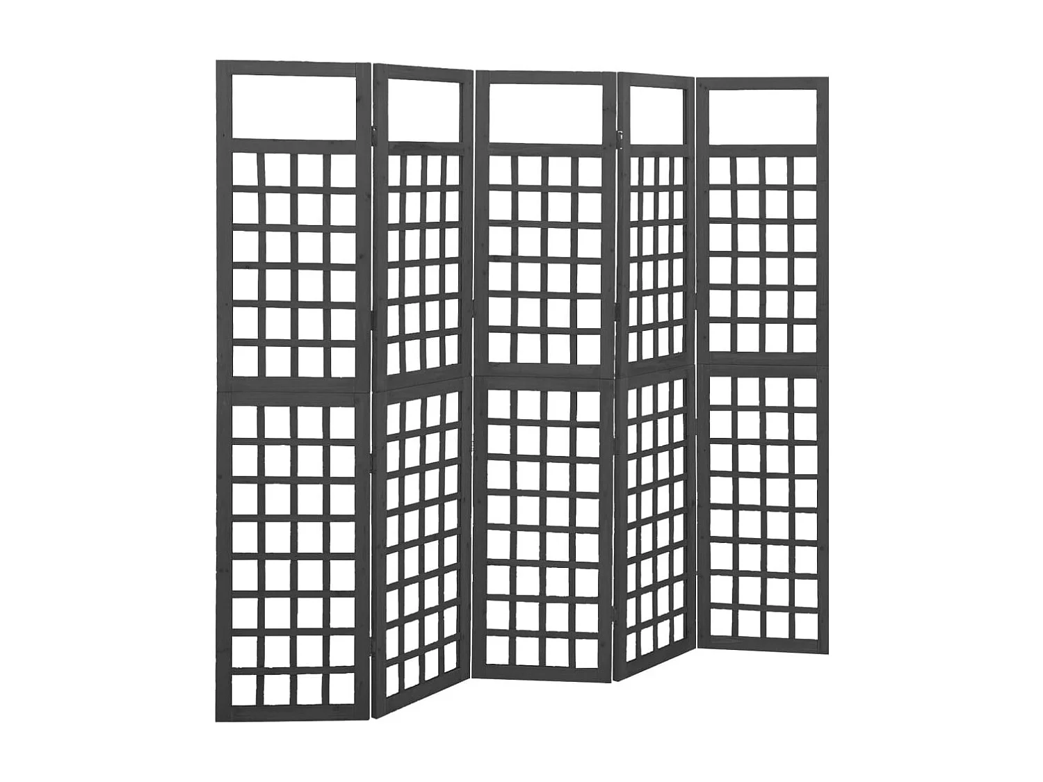 Spalier/Paravent 5-teilig Massivholz Tanne Schwarz 201,5x180 cm