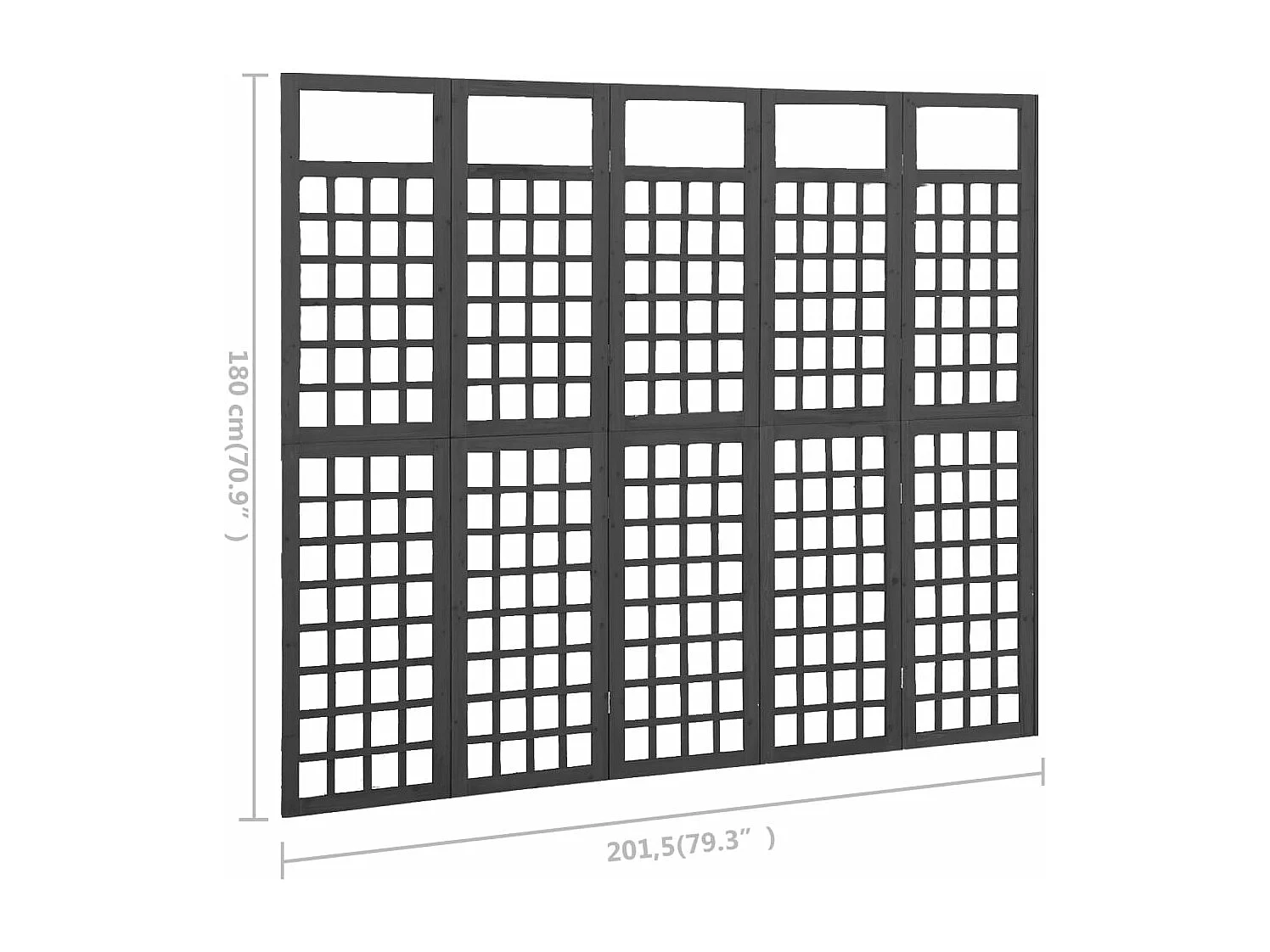 Spalier/Paravent 5-teilig Massivholz Tanne Schwarz 201,5x180 cm