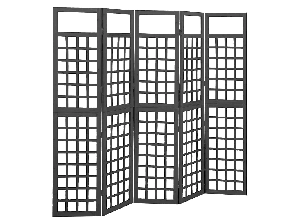 Biombo/Enrejado de 5 paneles madera de abeto negro 201,5x180 cm