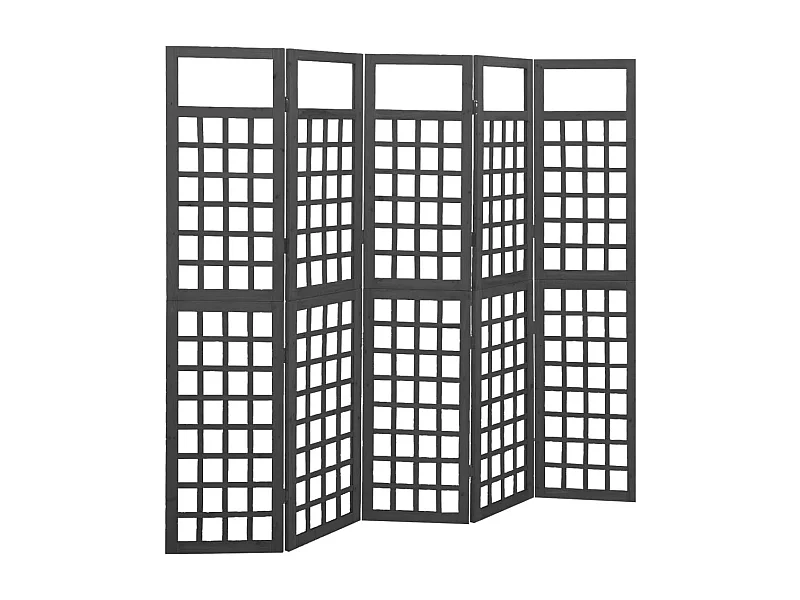 Spalier/Paravent 5-teilig Massivholz Tanne Schwarz 201,5x180 cm