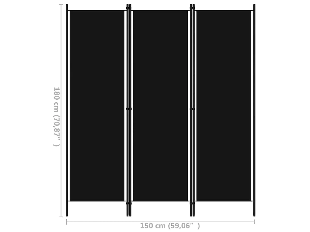 Paravent 3 panneaux Noir 150x180 cm
