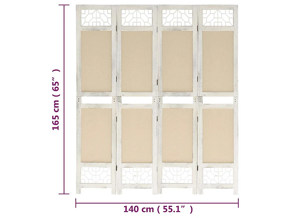 Biombo com 4 painéis 140x165 cm tecido cor creme