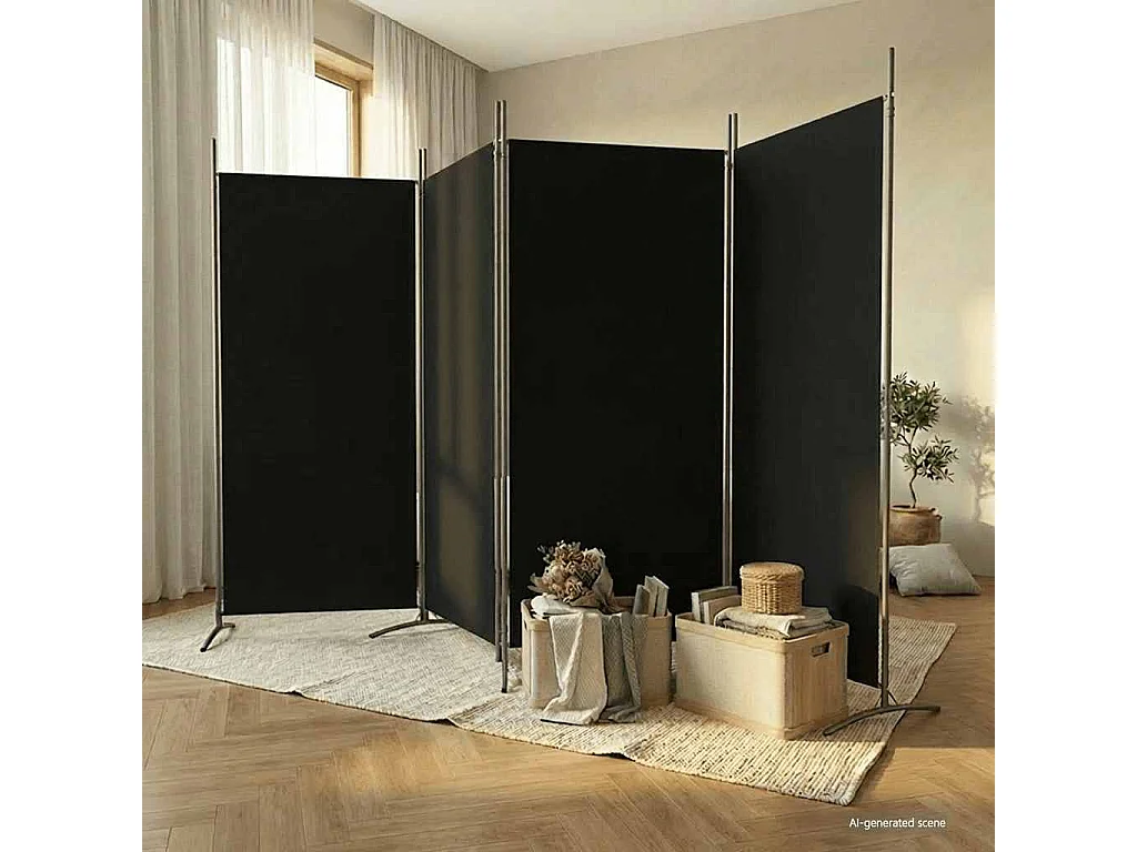 Cloison de séparation 4 panneaux Noir 346x180 cm Tissu