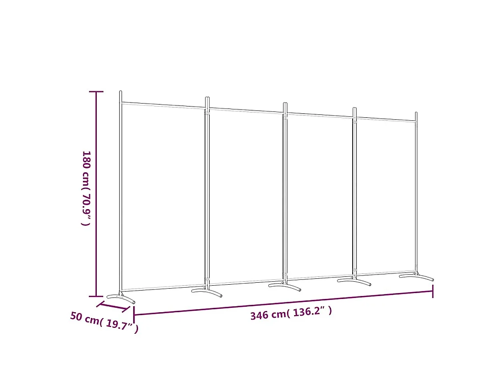 Cloison de séparation 4 panneaux Noir 346x180 cm Tissu