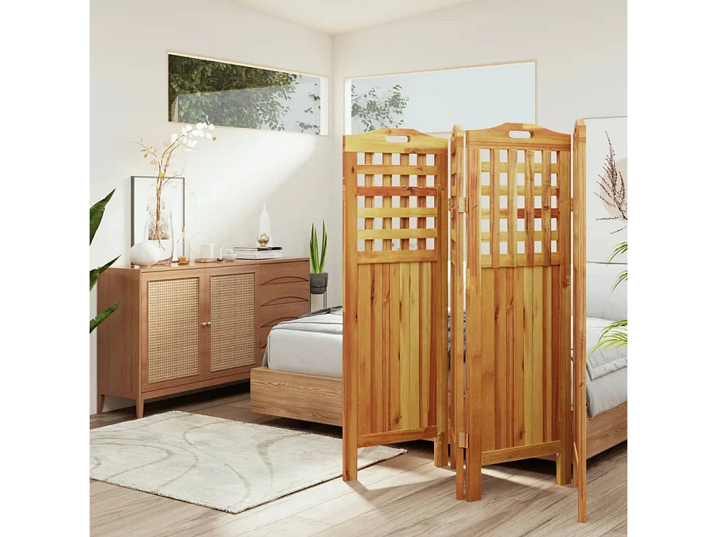 Cloison de séparation 4 panneaux 162x2x115 cm Bois d'acacia