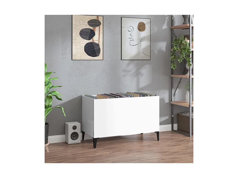 Mobile Porta Dischi Bianco Lucido 74,5x38x48 Legno Multistrato
