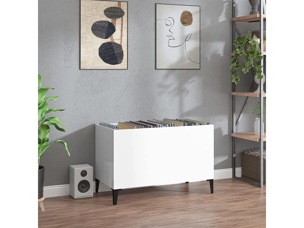 Mueble discos madera contrachapada blanco brillo 74,5x38x48 cm