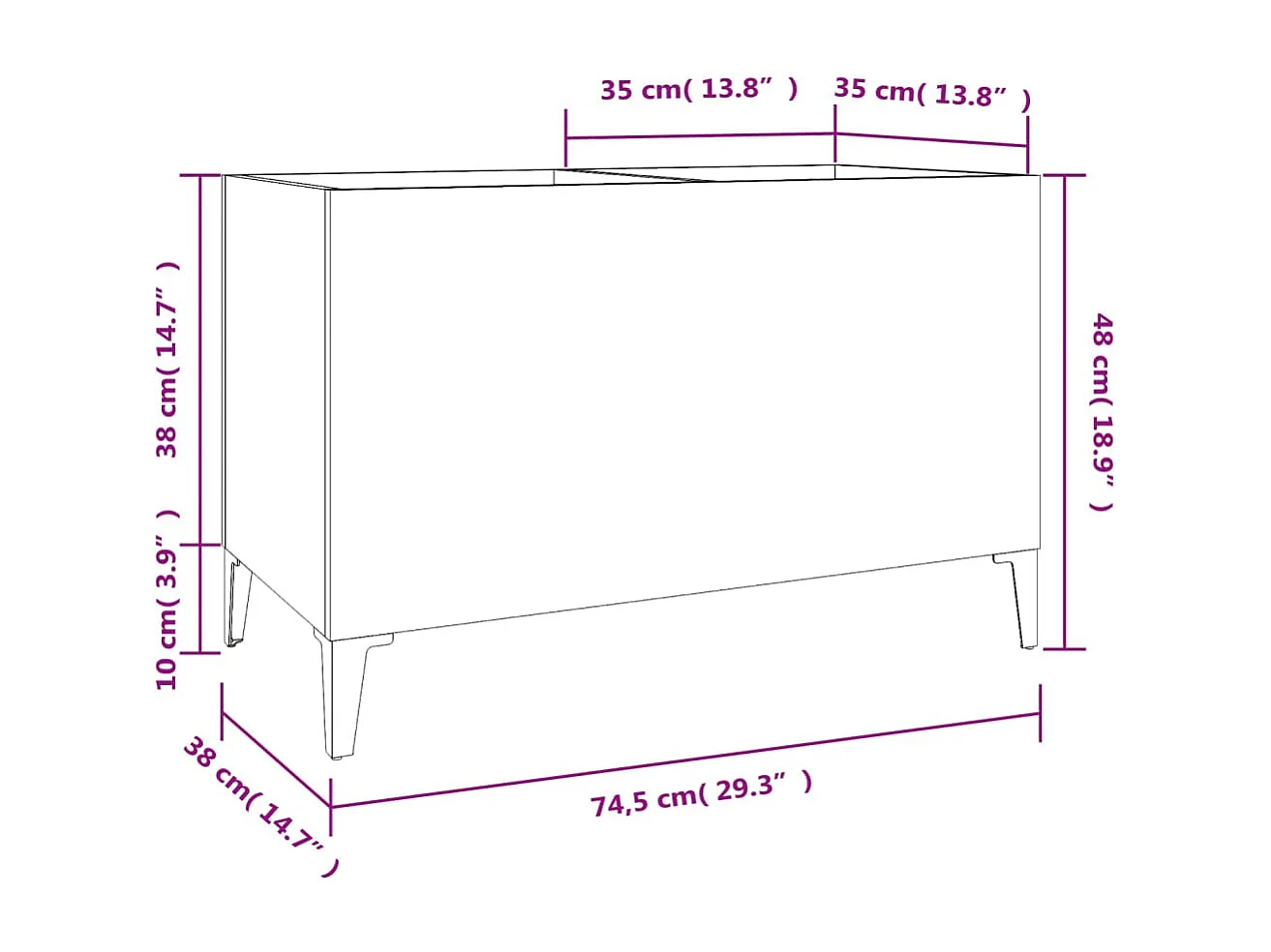 Mueble discos madera contrachapada blanco brillo 74,5x38x48 cm