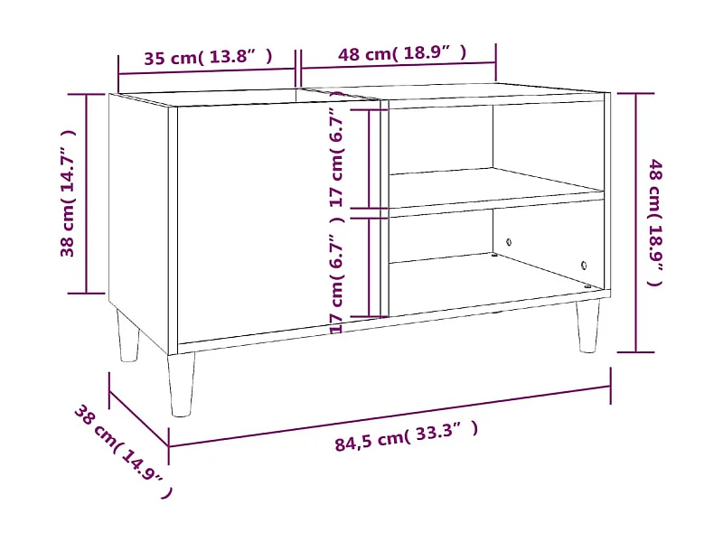 Platenkast 84,5x38x48 cm bewerkt hout zwart