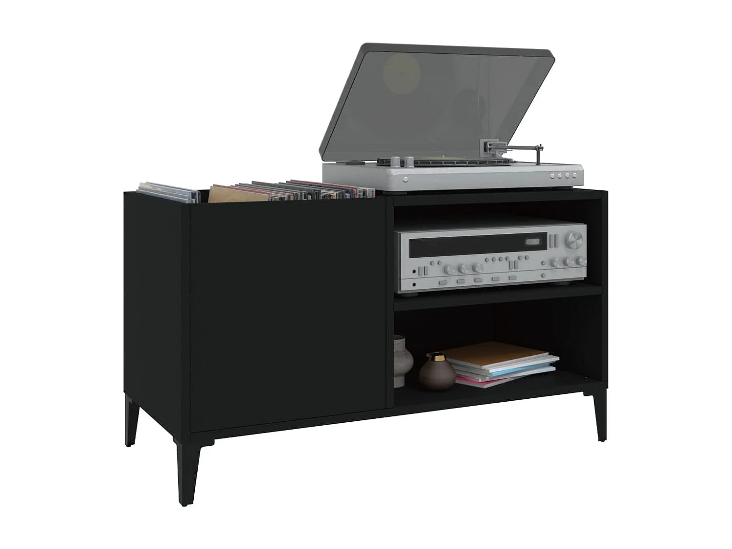 Platenkast 84,5x38x48 cm bewerkt hout zwart